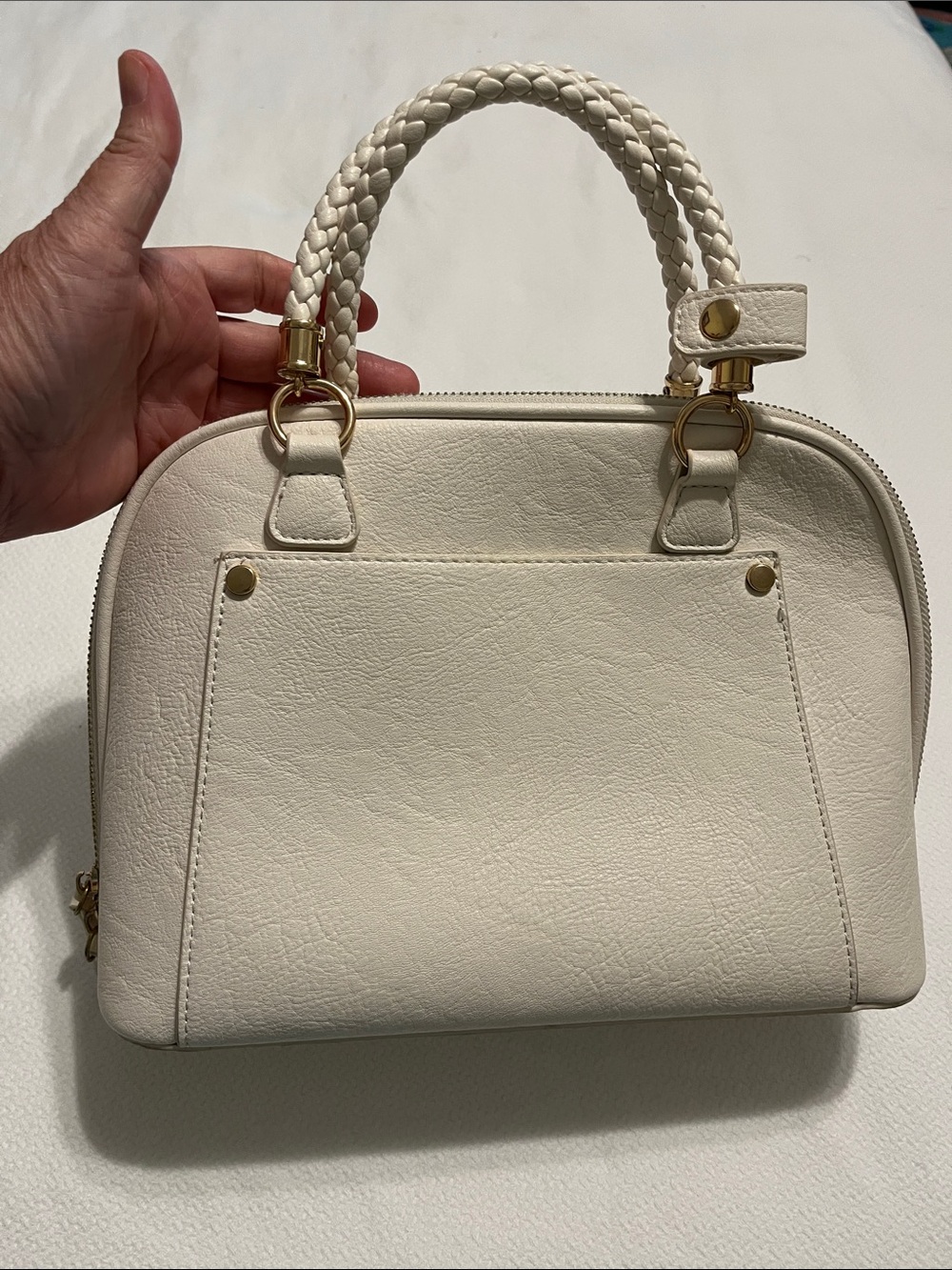Madison West White Braided-Handle Satchel with Gold Hardware